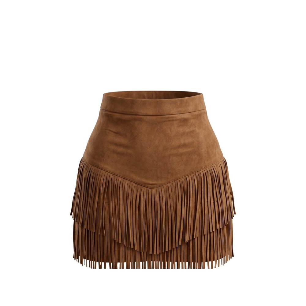 Flying Tomato Mini Skirt Brown‎ Faux Suede Tiered Fringe Western Boho - Small